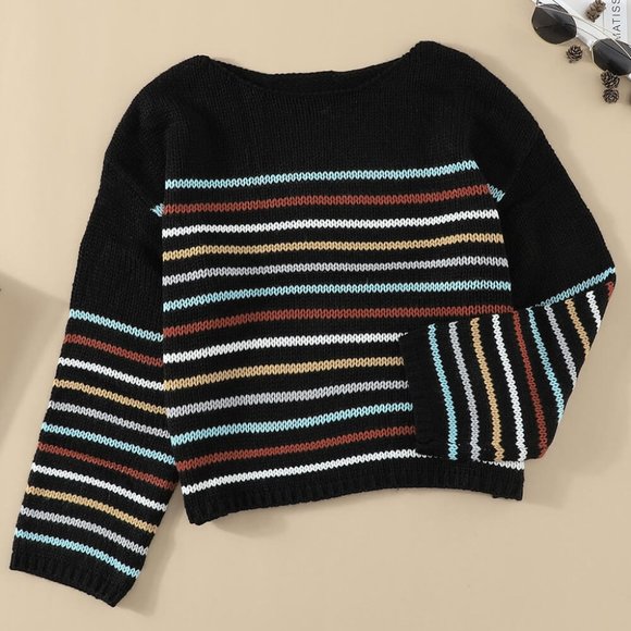 Rainbow Striped Black Sweater - Picture 6 of 8